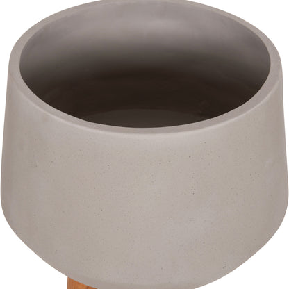 INDOOR POT QUAN HM4680.03L FIBER CEMENT IN GREY--TEAK BASE Φ38x62Hcm