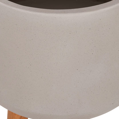 INDOOR POT QUAN HM4680.03L FIBER CEMENT IN GREY--TEAK BASE Φ38x62Hcm