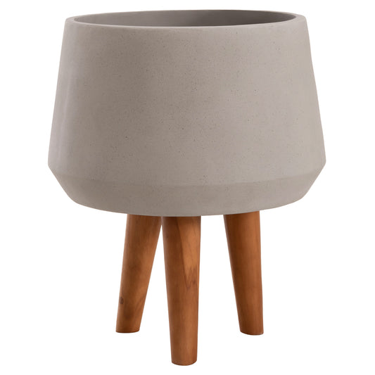 INDOOR POT QUAN HM4680.03M FIBER CEMENT IN GREY--TEAK BASE Φ35x50Hcm