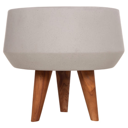 INDOOR POT QUAN HM4680.03S FIBER CEMENT IN GREY--TEAK BASE Φ37x36Hcm