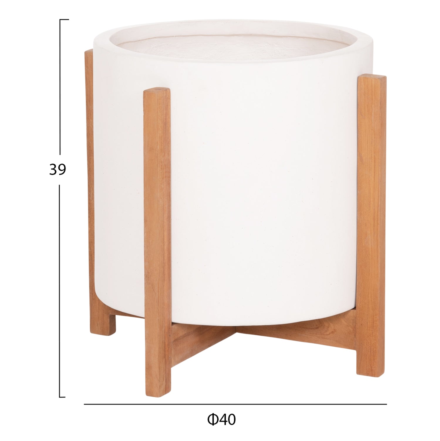 INDOOR POT HOFF HM4682.02M FIBER CEMENT IN WHITE--TEAK BASE Φ40x39Hcm
