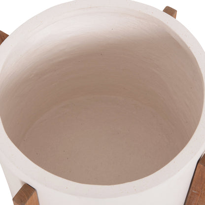 INDOOR POT HOFF HM4682.02M FIBER CEMENT IN WHITE--TEAK BASE Φ40x39Hcm