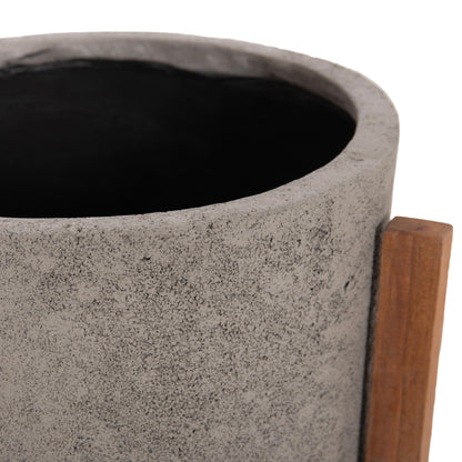 INDOOR POT HOFF HM4682.03M FIBER CEMENT IN GREY--TEAK BASE Φ40x39Hcm