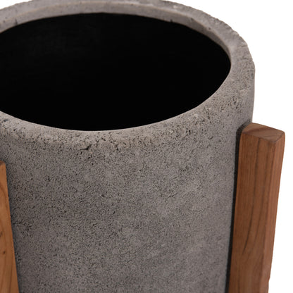 INDOOR POT HOFF HM4682.03S FIBER CEMENT IN GREY--TEAK BASE Φ33x42Hcm