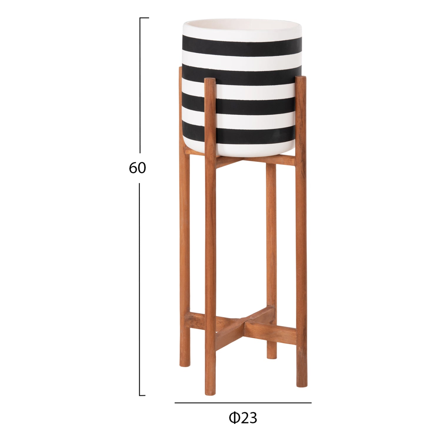 INDOOR POT RENTIL HM4683S FIBER CEMENT IN BLACK/WHITE--TEAK BASE Φ23x60Hcm