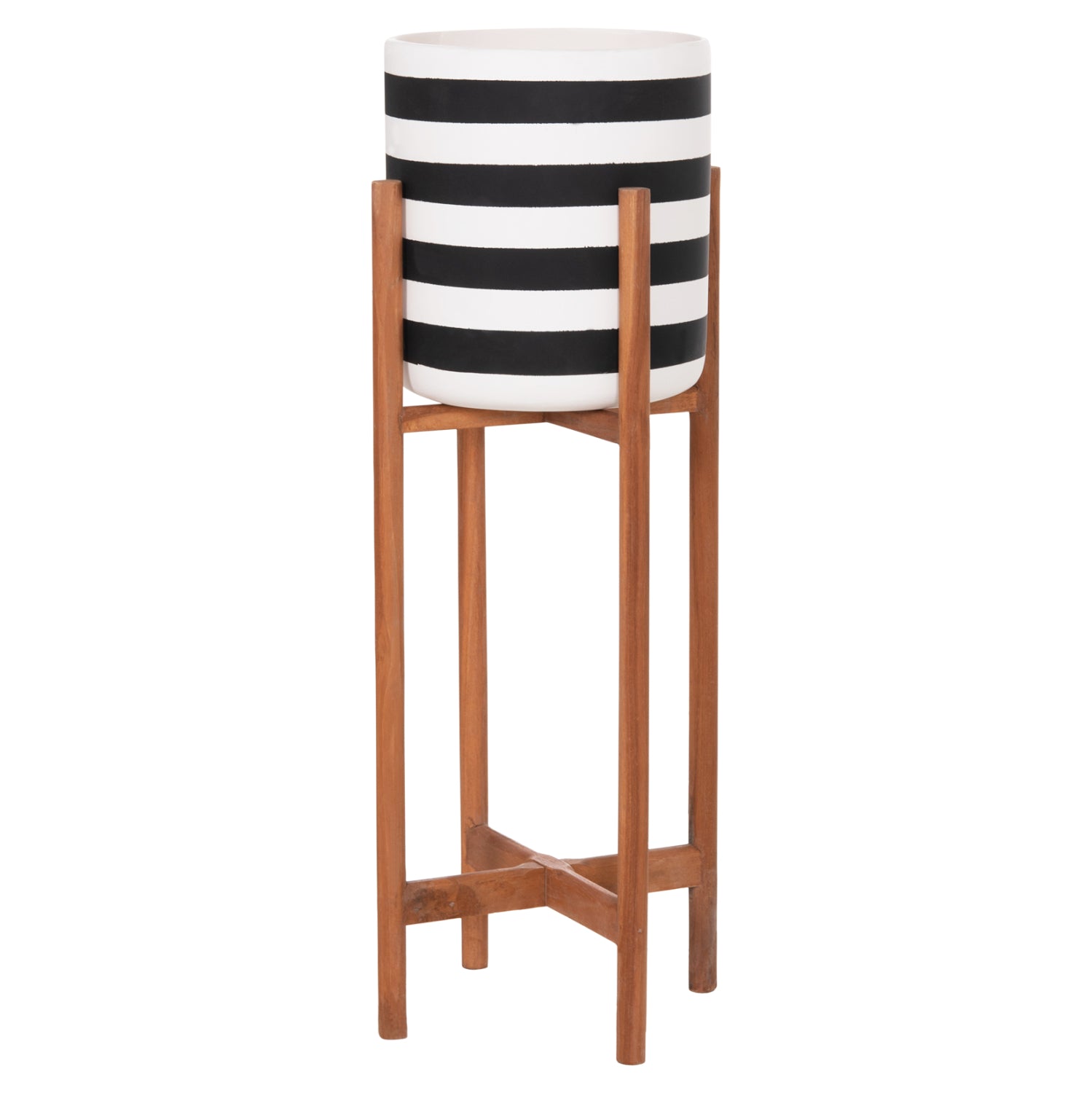 INDOOR POT RENTIL HM4683S FIBER CEMENT IN BLACK/WHITE--TEAK BASE Φ23x60Hcm
