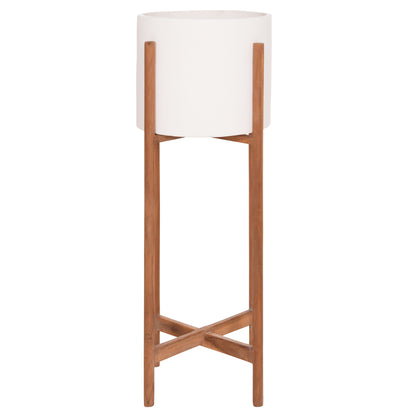 INDOOR POT RENTIL HM4684.02L FIBER CEMENT IN WHITE COLOR--TEAK BASE Φ27x66Hcm