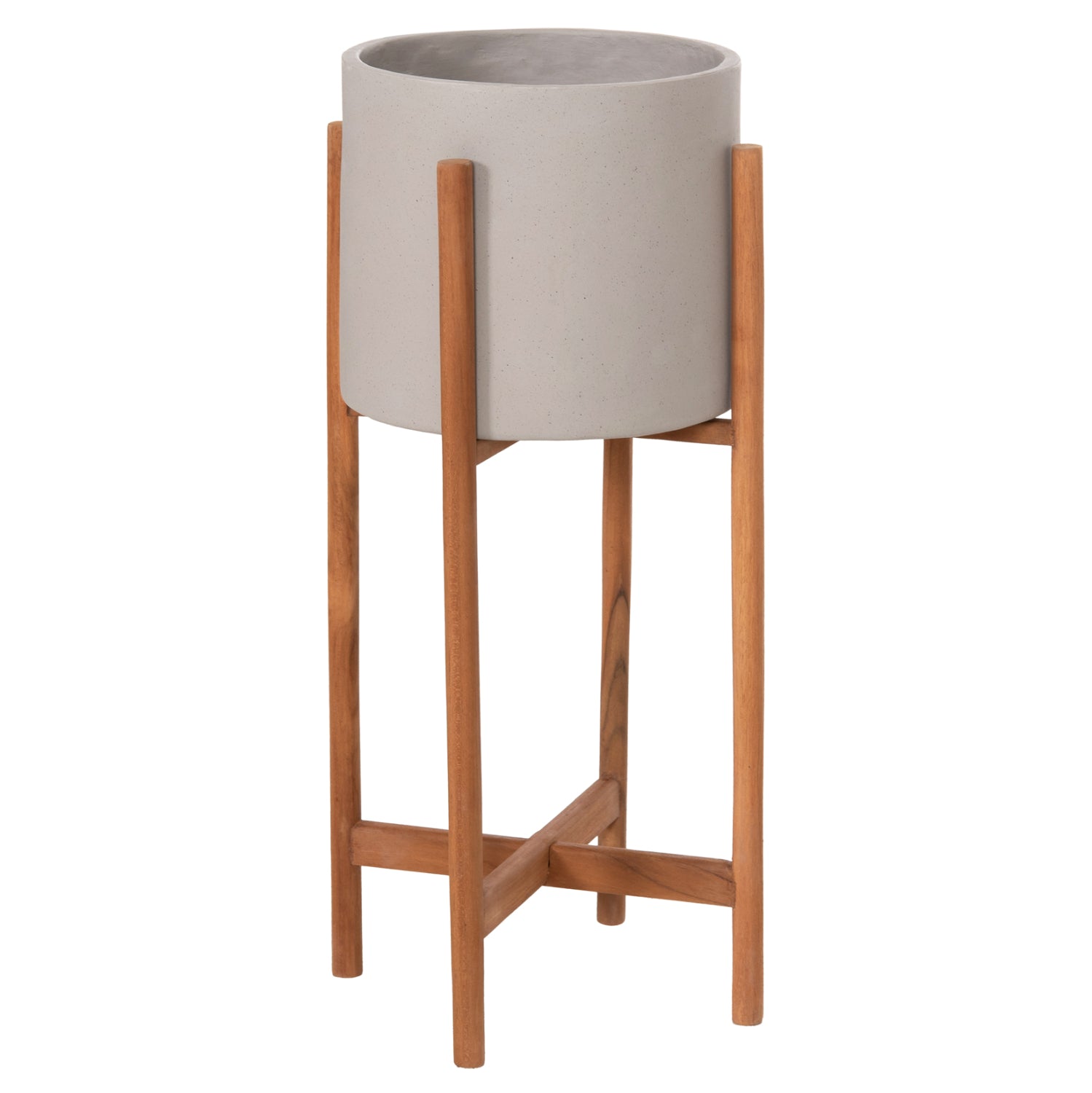 INDOOR POT RENTIL HM4684.03S FIBER CEMENT IN GREY COLOR--TEAK BASE Φ27x56Hcm