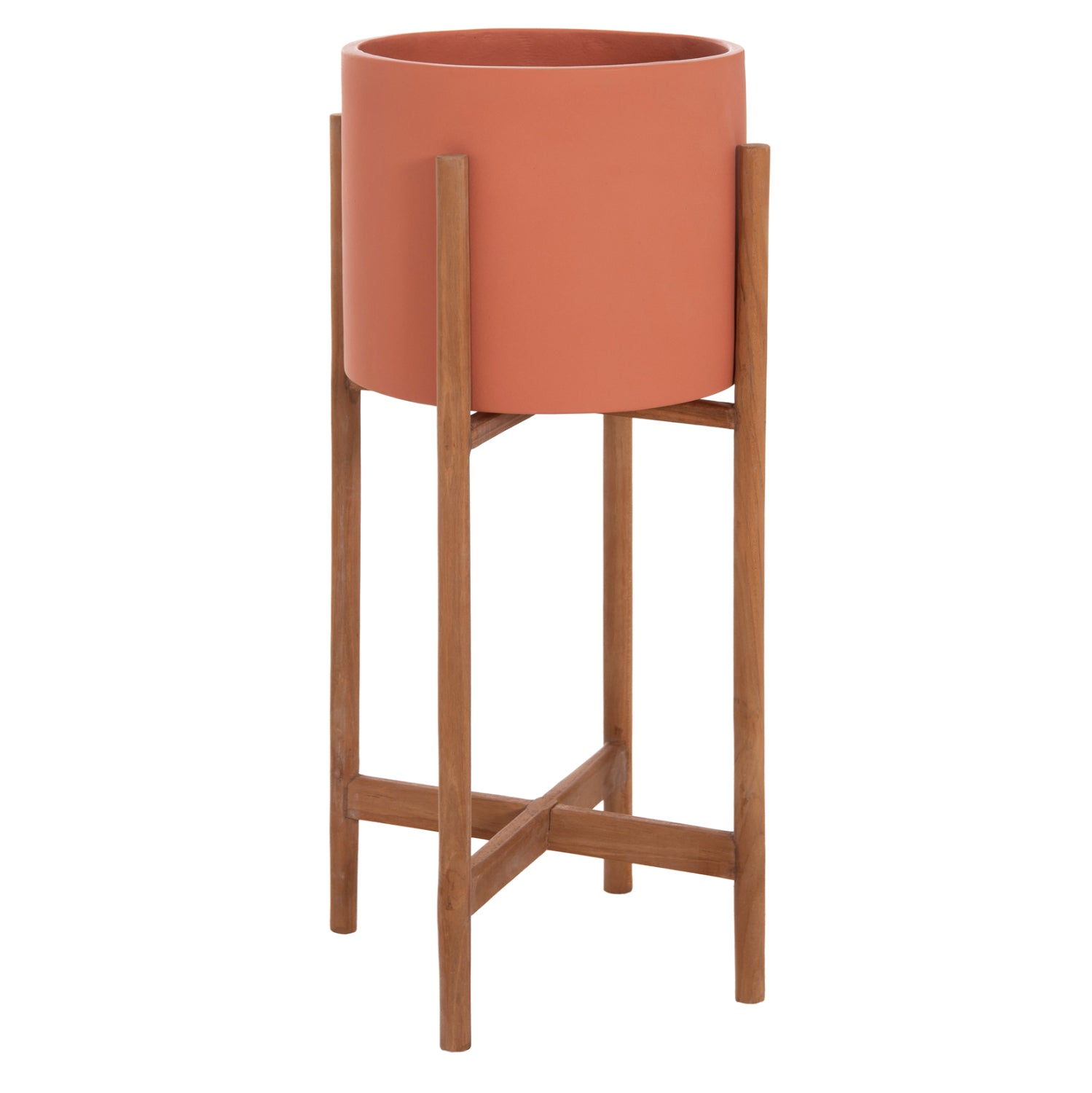 INDOOR POT RENTIL HM4684.08S FIBER CEMENT IN TERRACOTTA COLOR--TEAK BASE Φ27x56Hcm