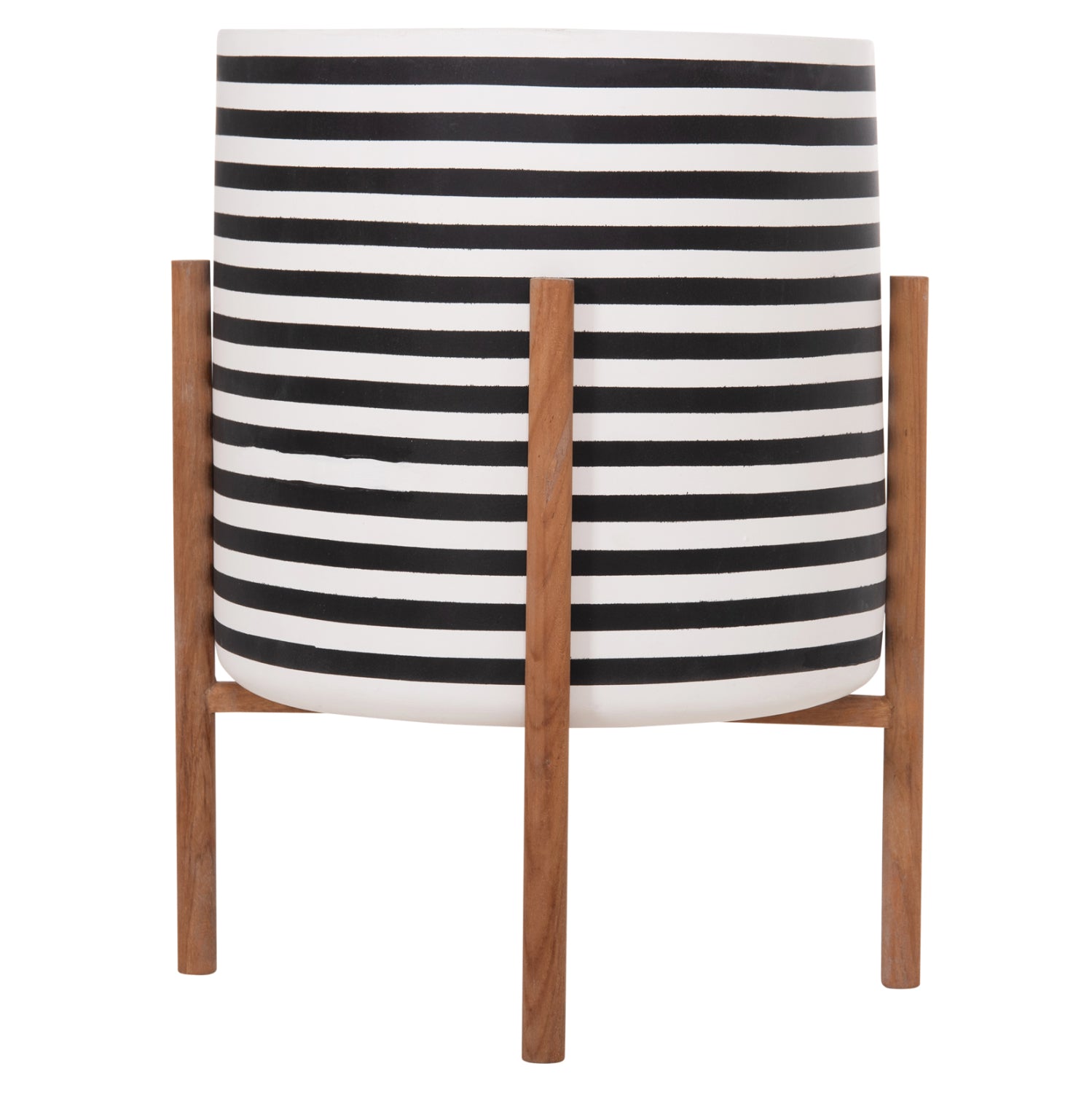 INDOOR POT RENTIL HM4683L FIBER CEMENT IN BLACK/WHITE--TEAK BASE Φ35x45Hcm