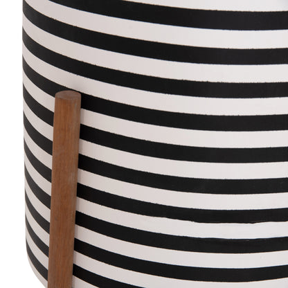 INDOOR POT RENTIL HM4683L FIBER CEMENT IN BLACK/WHITE--TEAK BASE Φ35x45Hcm