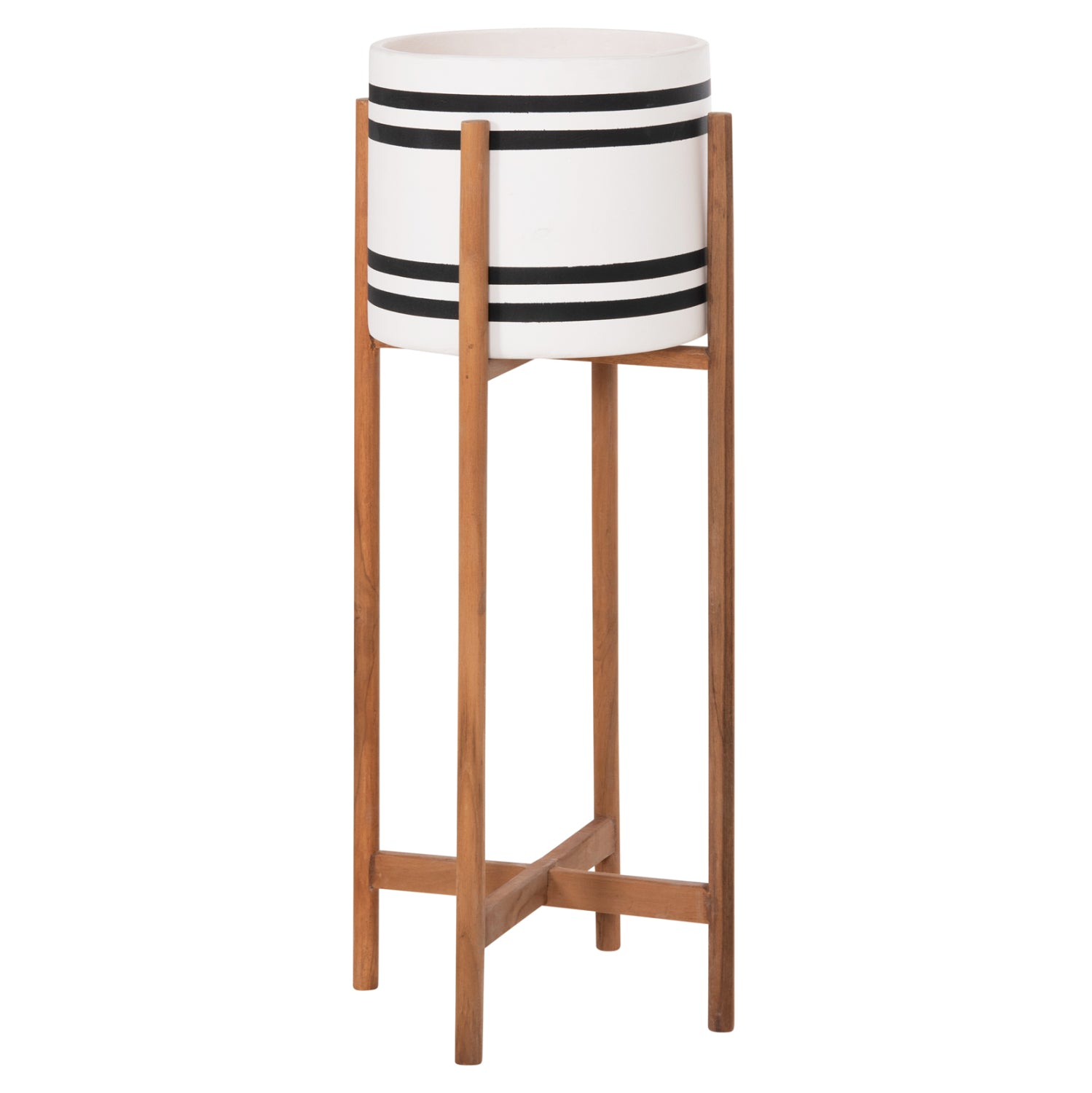 INDOOR POT RENTIL HM4683M FIBER CEMENT IN BLACK/WHITE--TEAK BASE Φ27x66Hcm