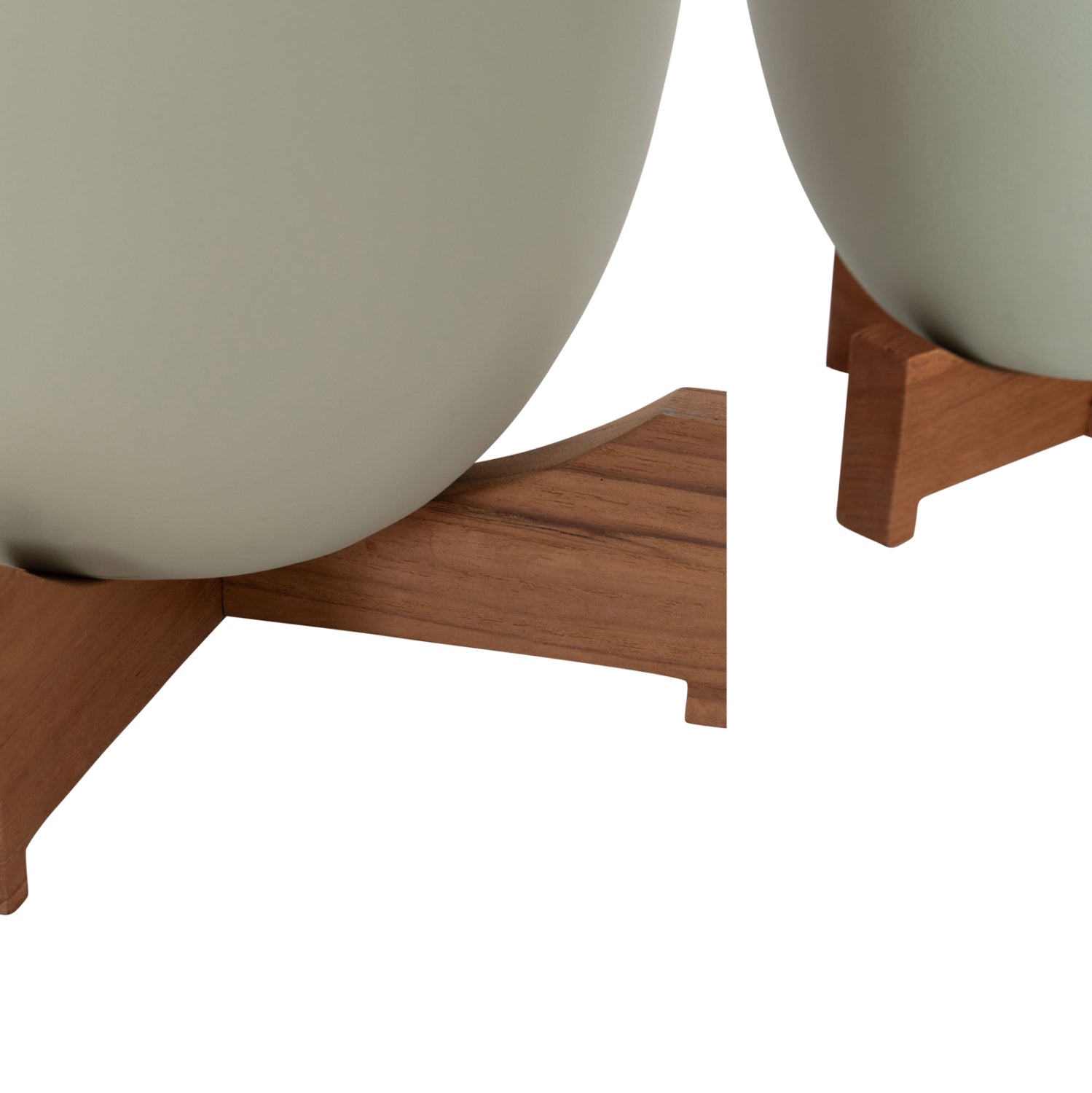 PLANTERS (POTS) 2PCS SET SEON HM4686.09 TERRACOTTA IN WHITE & GREEN--TEAK STANDS