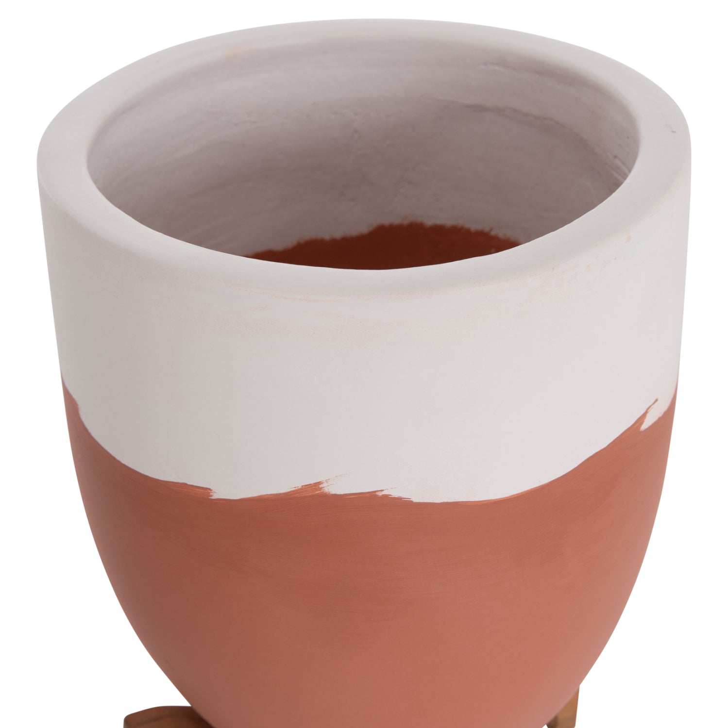 PLANTERS (POTS) 2PCS SET SEON HM4686.08 TERRACOTTA IN WHITE & TERRACOTTA--TEAK STANDS