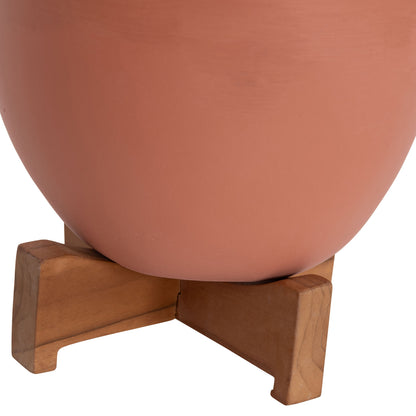 PLANTERS (POTS) 2PCS SET SEON HM4686.08 TERRACOTTA IN WHITE & TERRACOTTA--TEAK STANDS