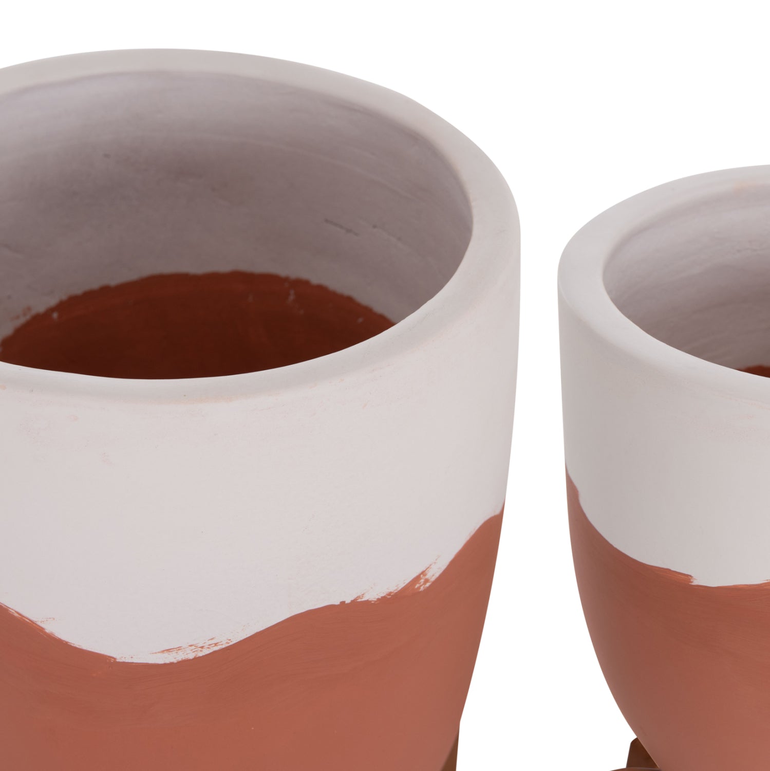 PLANTERS (POTS) 2PCS SET SEON HM4686.08 TERRACOTTA IN WHITE & TERRACOTTA--TEAK STANDS