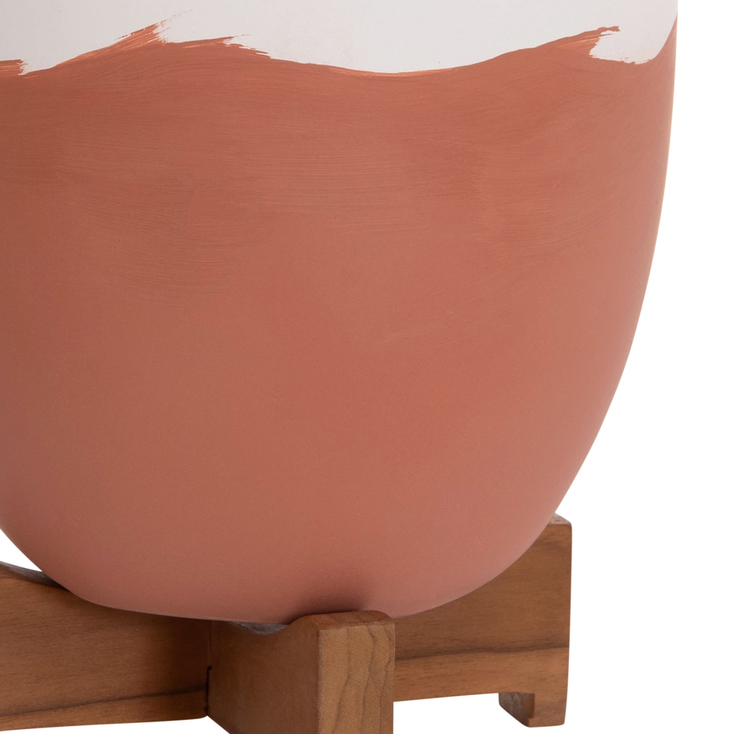 PLANTERS (POTS) 2PCS SET SEON HM4686.08 TERRACOTTA IN WHITE & TERRACOTTA--TEAK STANDS