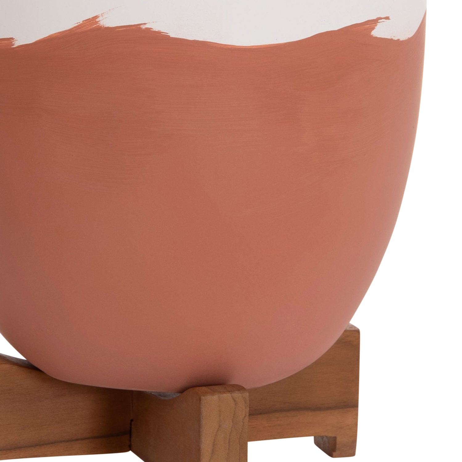 PLANTERS (POTS) 2PCS SET SEON HM4686.08 TERRACOTTA IN WHITE & TERRACOTTA--TEAK STANDS