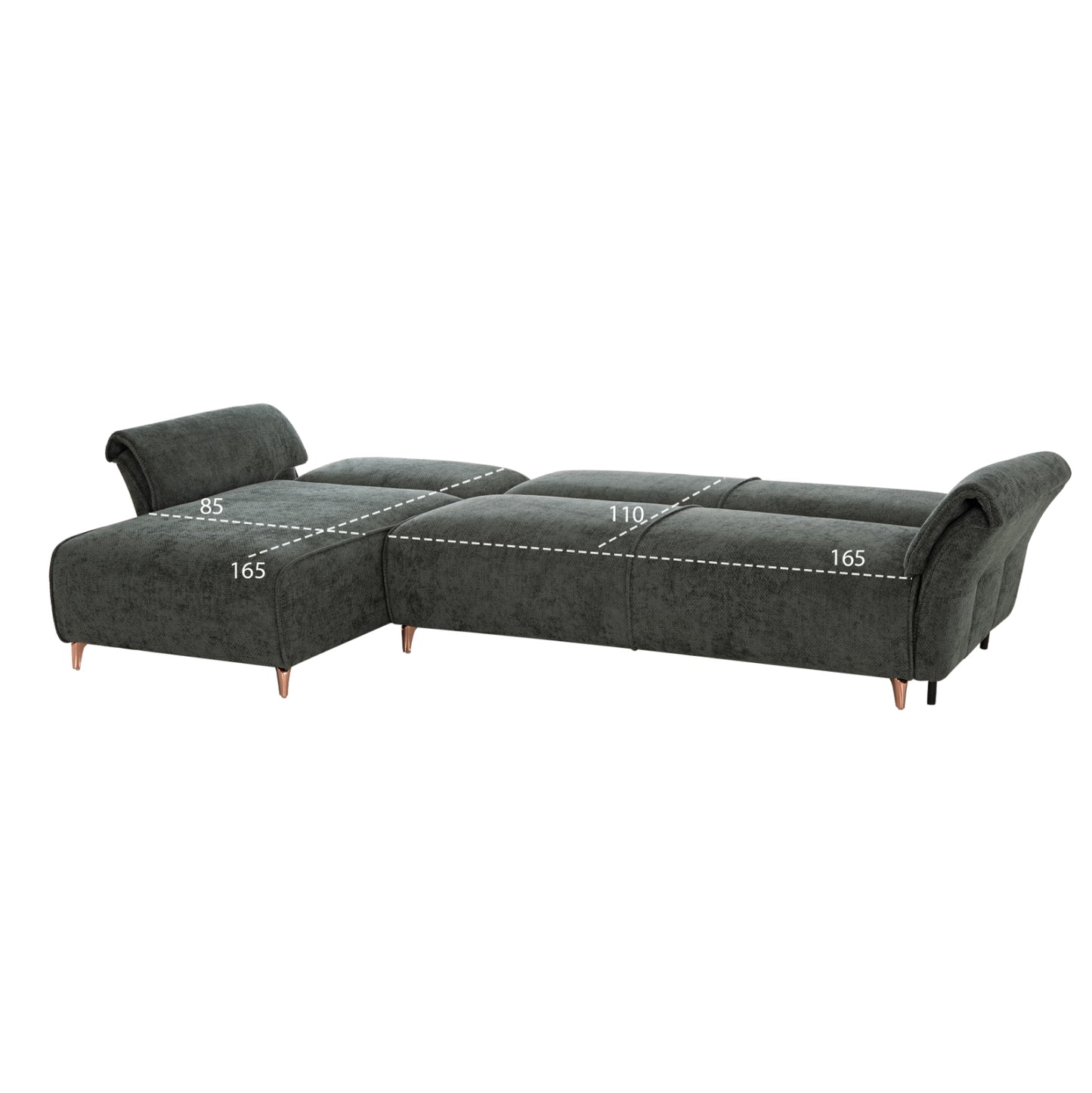 CORNER REVERSIBLE SOFA-BED MAILO HM6071.03 GREEN FABRIC-METAL LEGS 300x145x80Hcm.
