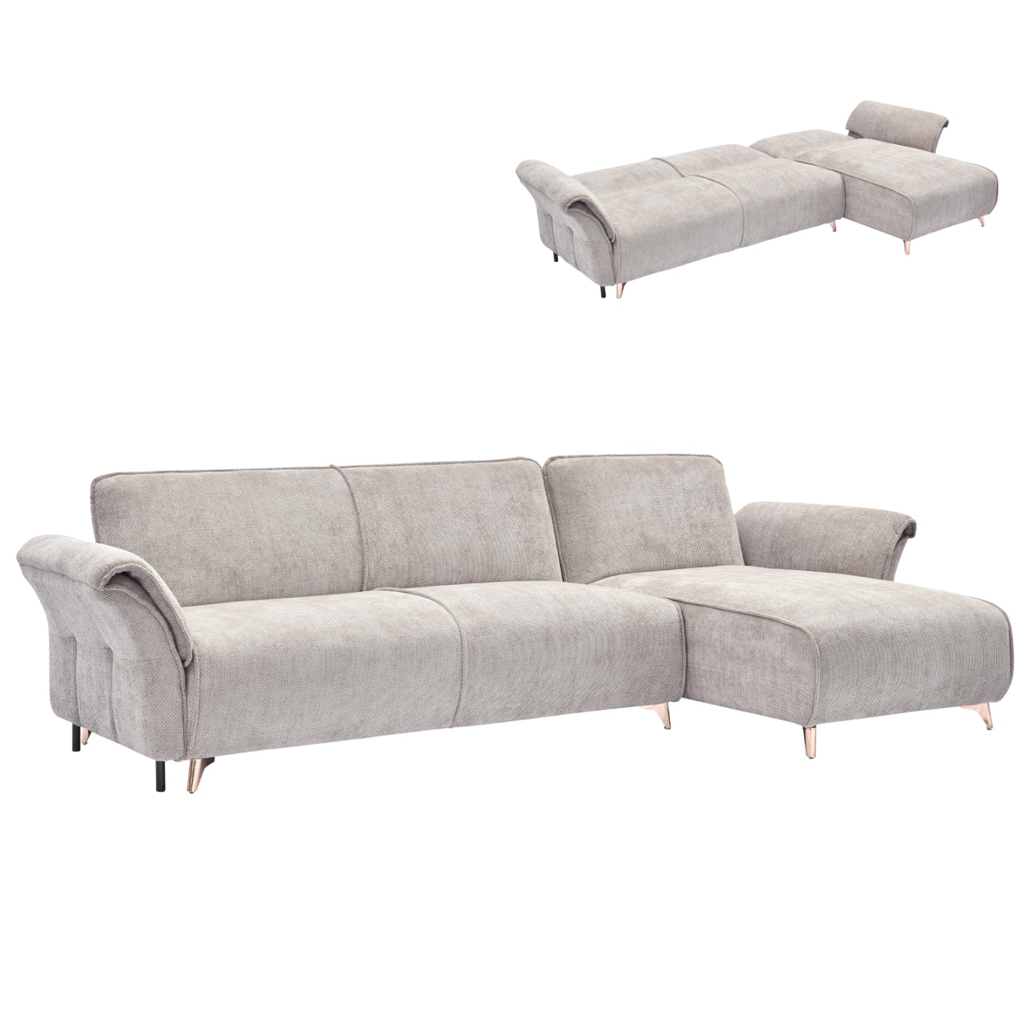 CORNER REVERSIBLE SOFA-BED MAILO HM6071.05 BEIGE FABRIC-METAL LEGS 300x150x80Hcm.