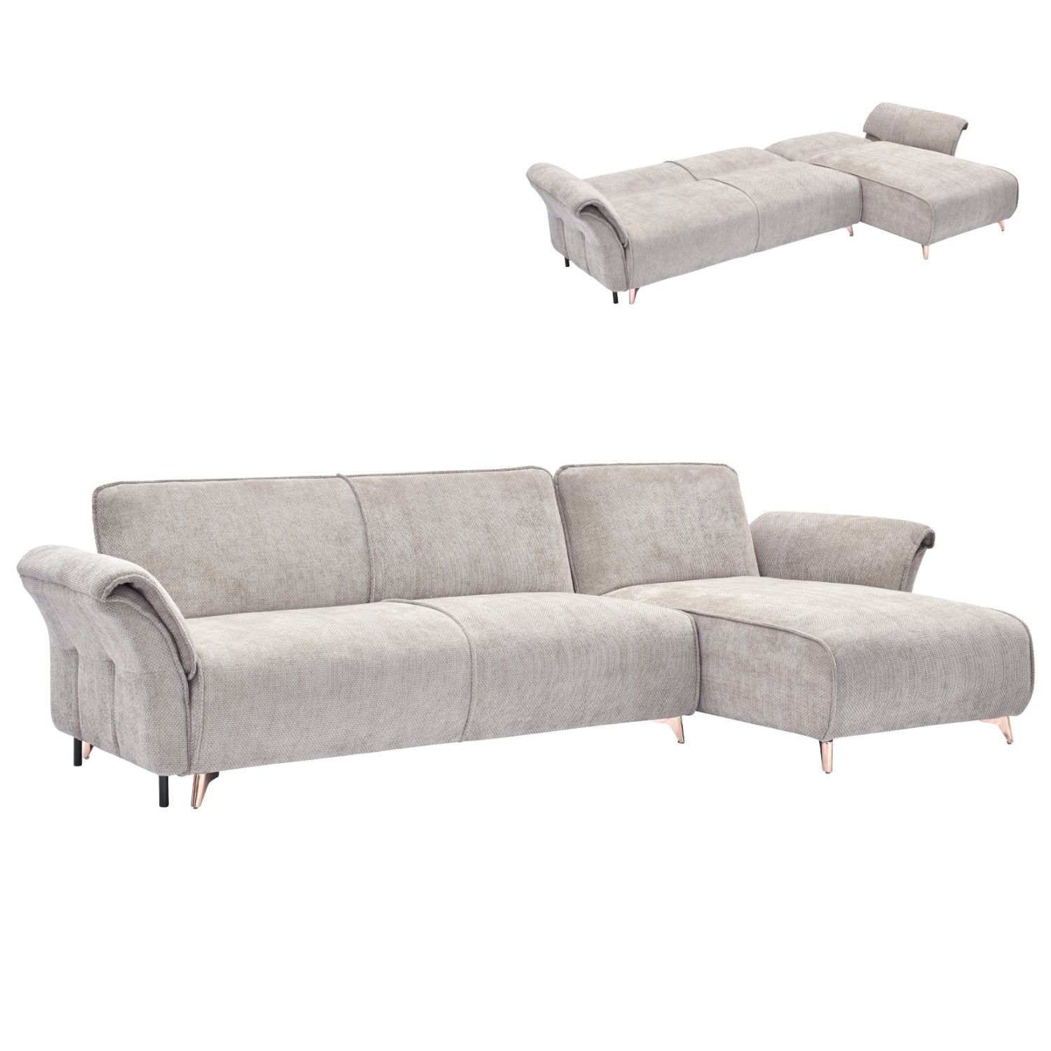 CORNER REVERSIBLE SOFA-BED MAILO HM6071.05 BEIGE FABRIC-METAL LEGS 300x150x80Hcm.