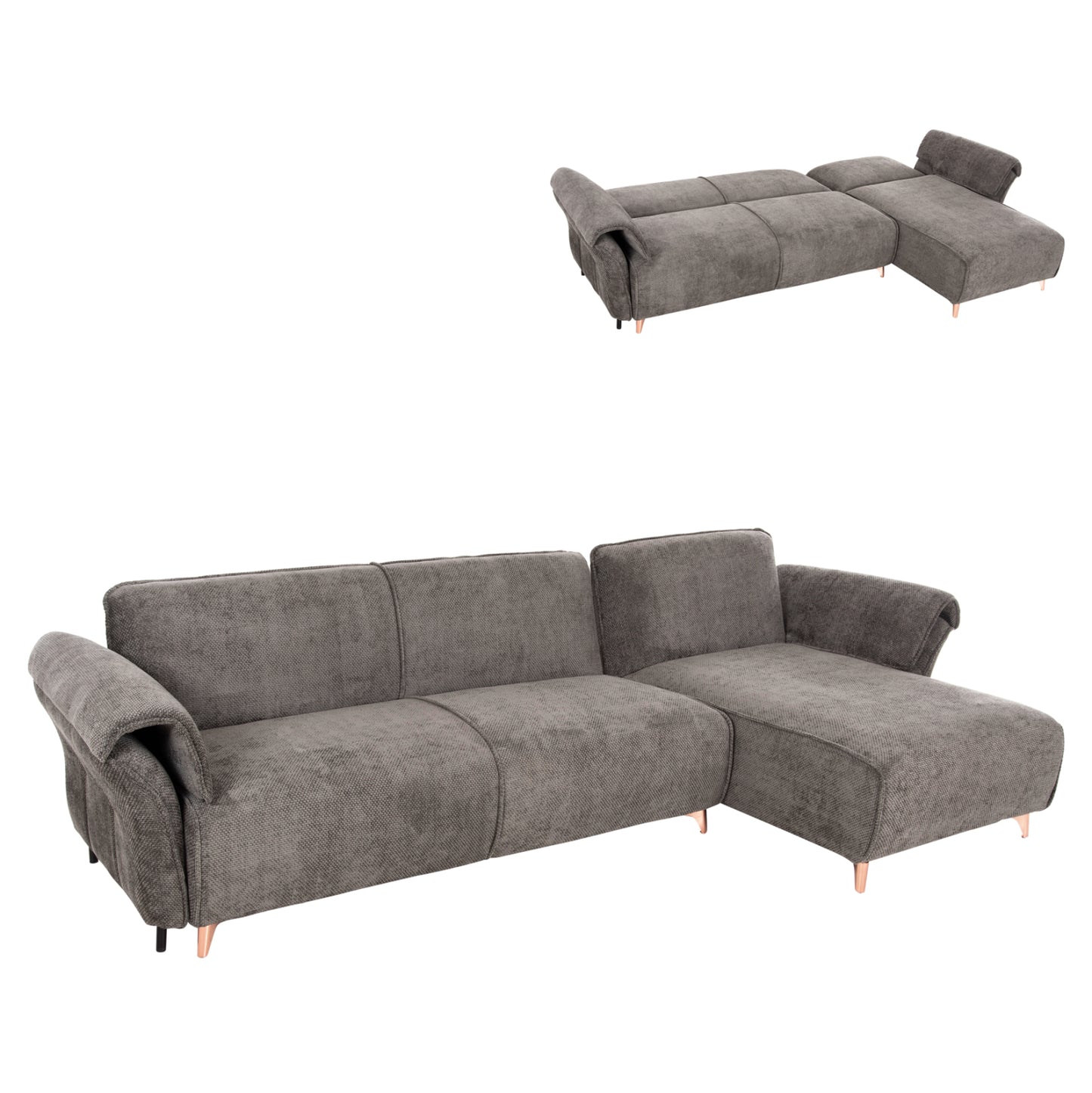 CORNER REVERSIBLE SOFA-BED MAILO HM6071.02 DARK GREY FABRIC-METAL LEGS 300x150x80Hcm.