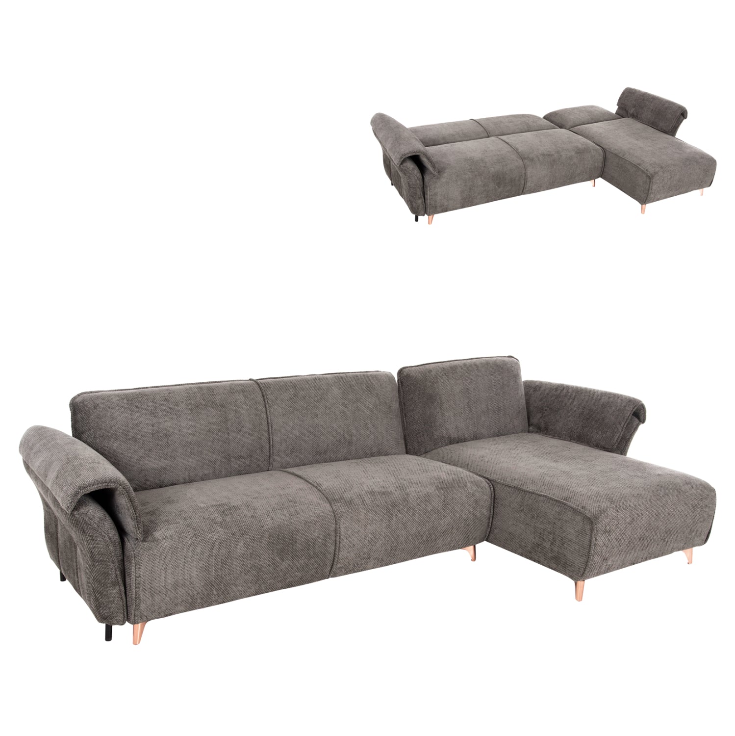 CORNER REVERSIBLE SOFA-BED MAILO HM6071.02 DARK GREY FABRIC-METAL LEGS 300x150x80Hcm.