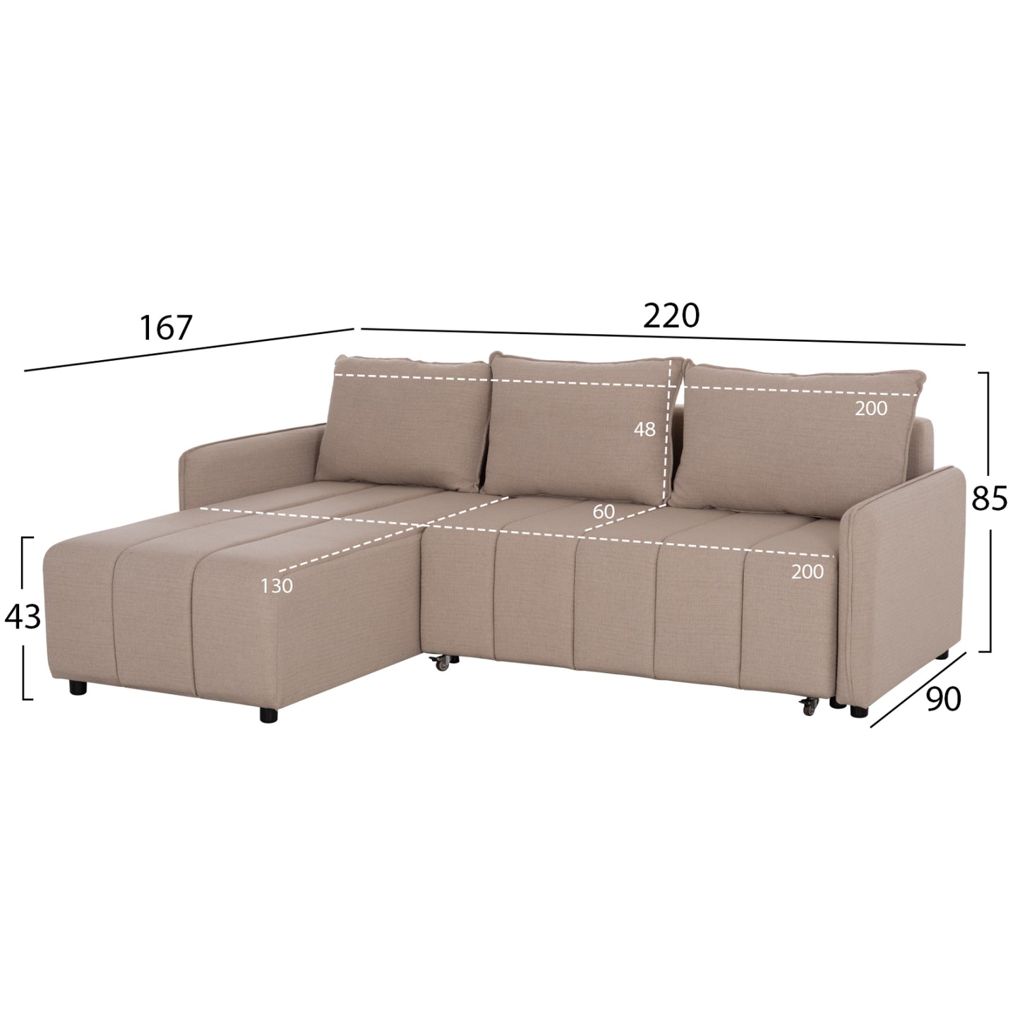 REVERSIBLE CORNER SOFA-BED FREDI HM3312.03 BEIGE FABRIC 220x167x85Hcm.