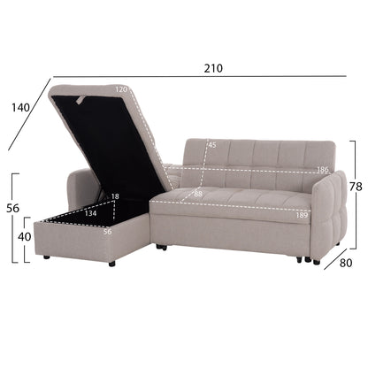 CORNER SOFABED REVERSIBLE NEZU HM3294.02 BEIGE FABRIC 210x140x78Hcm.