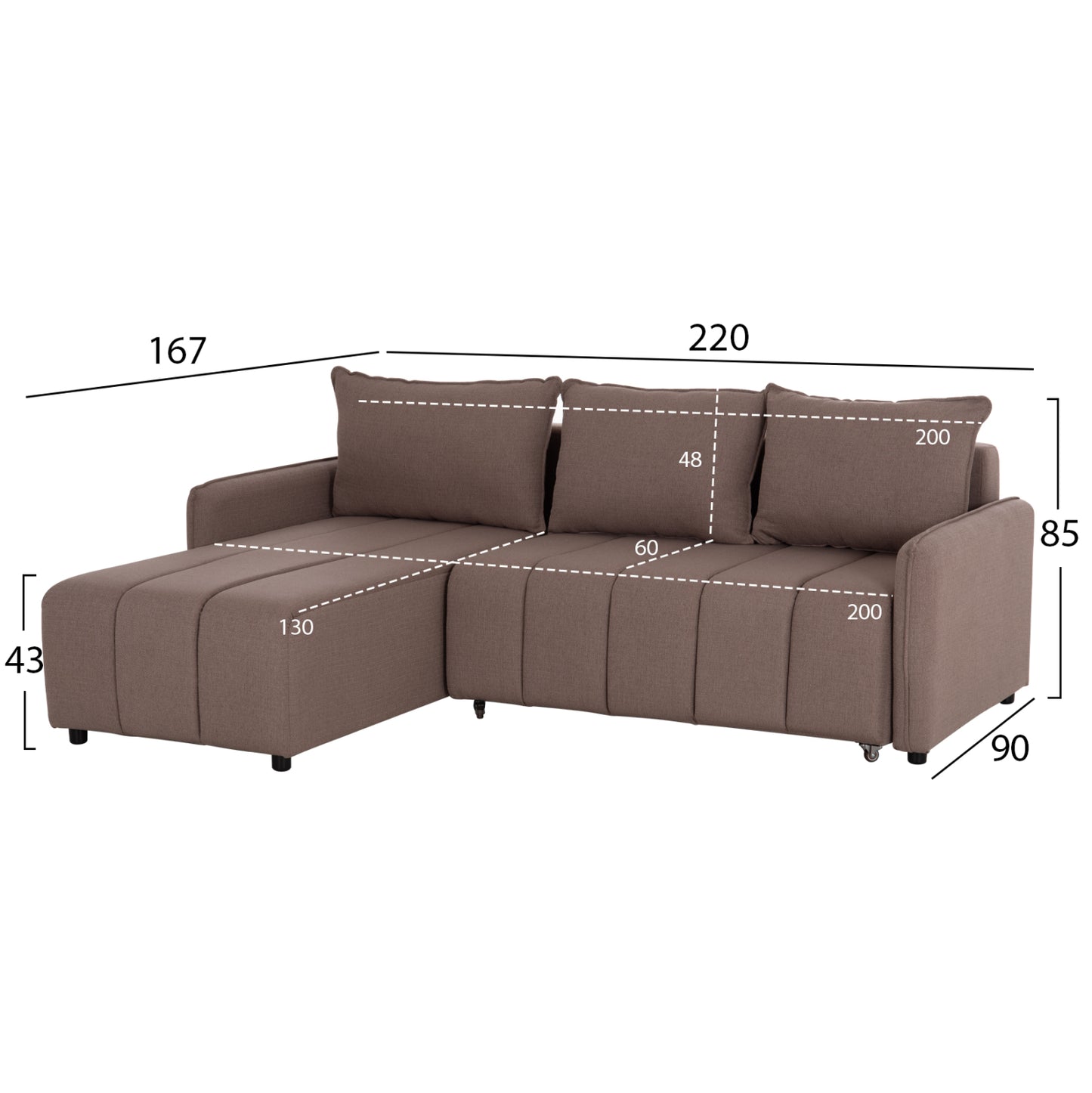 REVERSIBLE CORNER SOFA-BED FREDI HM3312.04 BROWN FABRIC 220x167x85Hcm.