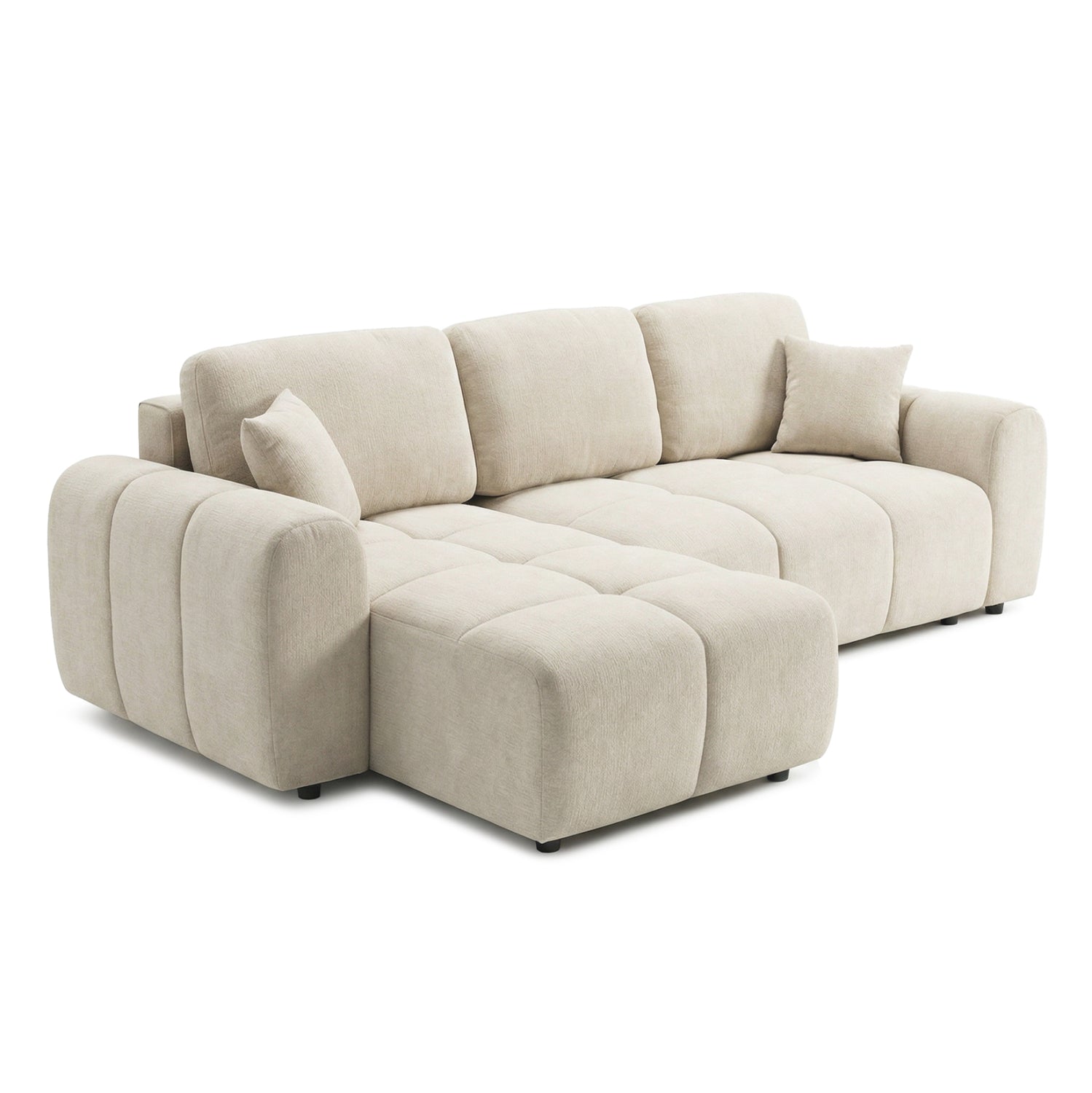 CORNER SOFABED REVERSIBLE GERT HM3349.02 BEIGE CHENILLE FABRIC 252x146x87Hcm.
