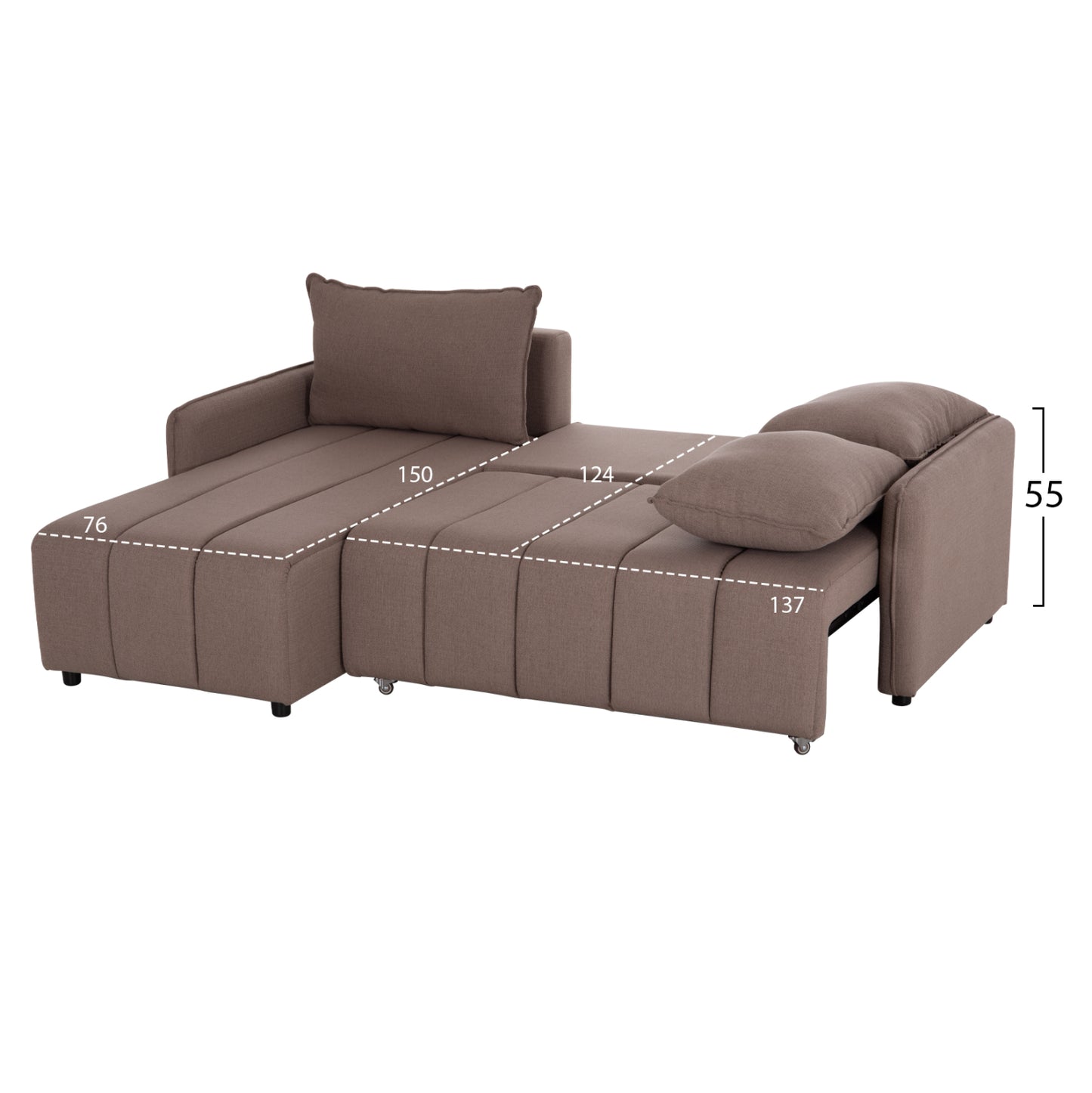 REVERSIBLE CORNER SOFA-BED FREDI HM3312.04 BROWN FABRIC 220x167x85Hcm.
