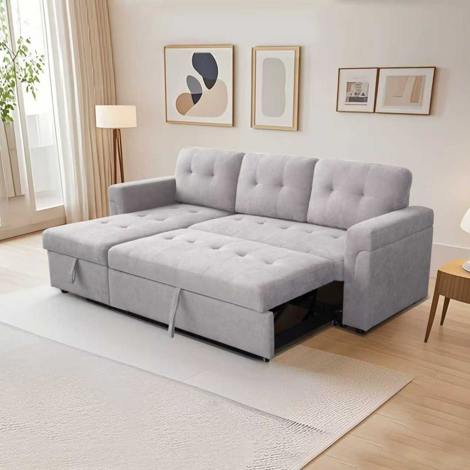 CORNER SOFA-BED REVERSIBLE SAL HM3310.01 LIGHT GREY FABRIC 214x137x83Hcm