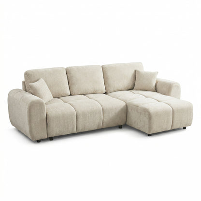 CORNER SOFABED REVERSIBLE GERT HM3349.02 BEIGE CHENILLE FABRIC 252x146x87Hcm.