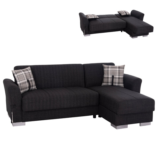 CORNER SOFA-BED WITH STORAGE SPACE BRONKO HM3291.01 FABRIC IN ANTHRACITE COLOR 218x138x77Hcm.