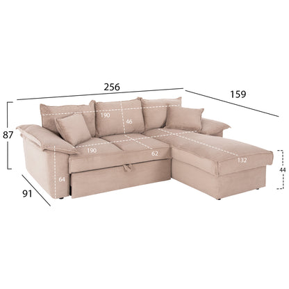 CORNER SOFA-BED WITH STORAGE SPACE ALDO HM3276.01R BEIGE FABRIC 256x91-159x87Hcm.