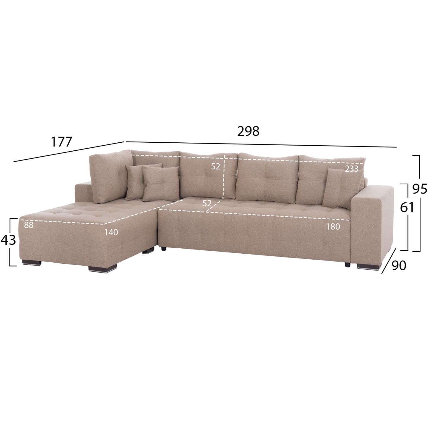 CORNER SOFA-BED WITH STORAGE SPACE TRENDSTON HM3302.03L BEIGE FABRIC 298x177x95Hcm.