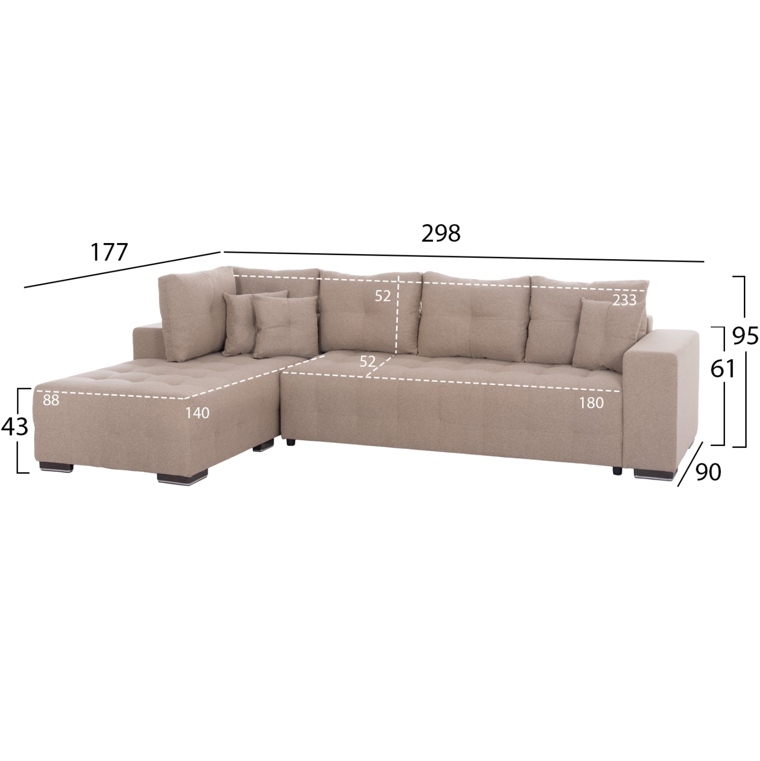 CORNER SOFA-BED WITH STORAGE SPACE TRENDSTON HM3302.03L BEIGE FABRIC 298x177x95Hcm.