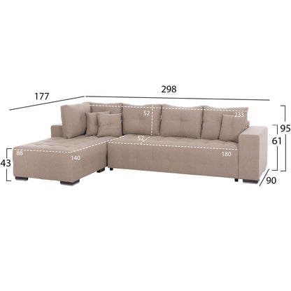 CORNER SOFA-BED WITH STORAGE SPACE TRENDSTON HM3302.03L BEIGE FABRIC 298x177x95Hcm.
