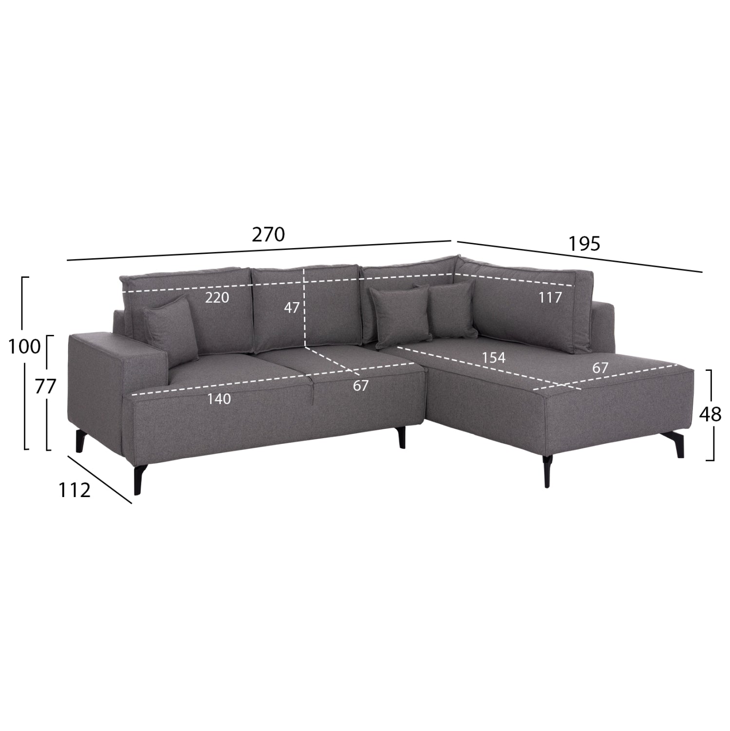 CORNER SOFA-BED WITH STORAGE SPACE SAFFIRA HM3303.01R GREY FABRIC 270x195x100Hcm.