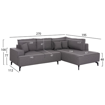 CORNER SOFA-BED WITH STORAGE SPACE SAFFIRA HM3303.01R GREY FABRIC 270x195x100Hcm.