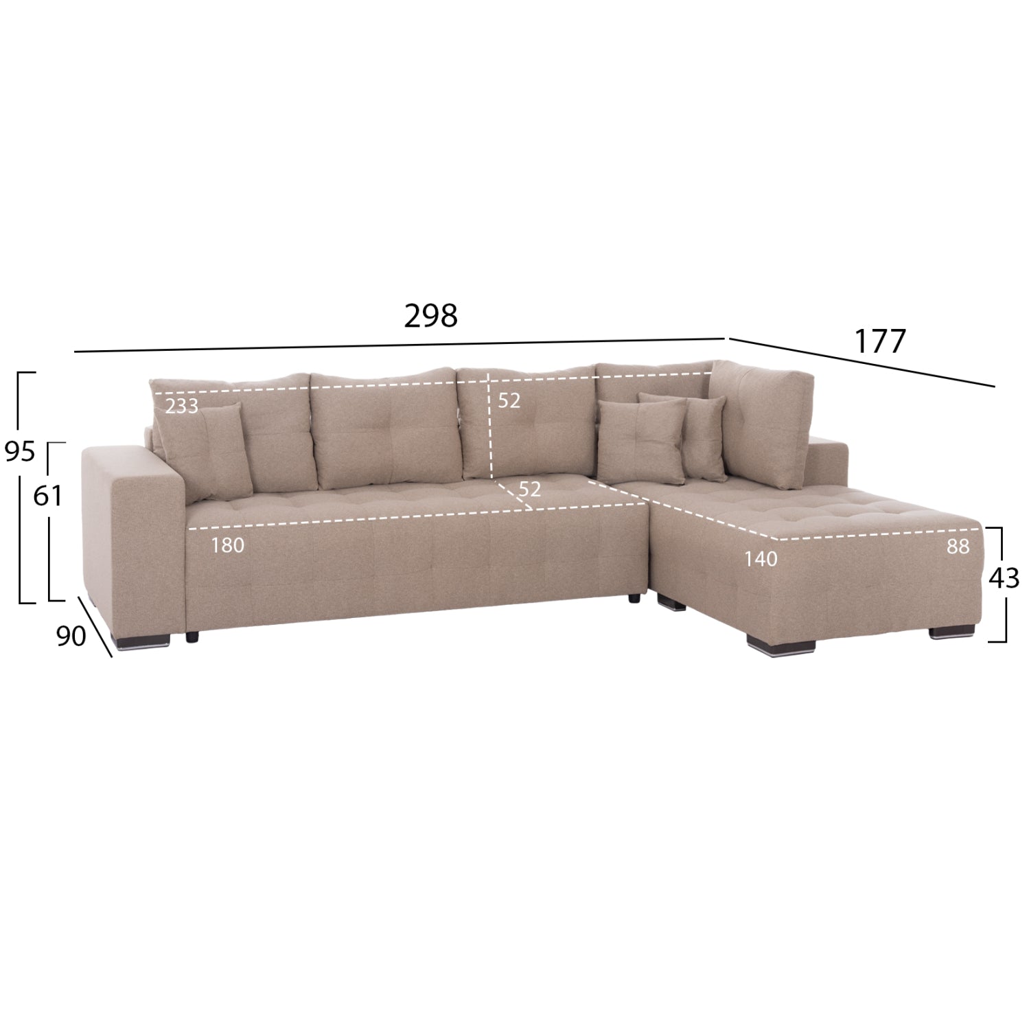 CORNER SOFA-BED WITH STORAGE SPACE TRENDSTON HM3302.03R BEIGE FABRIC 298x177x95Hcm.