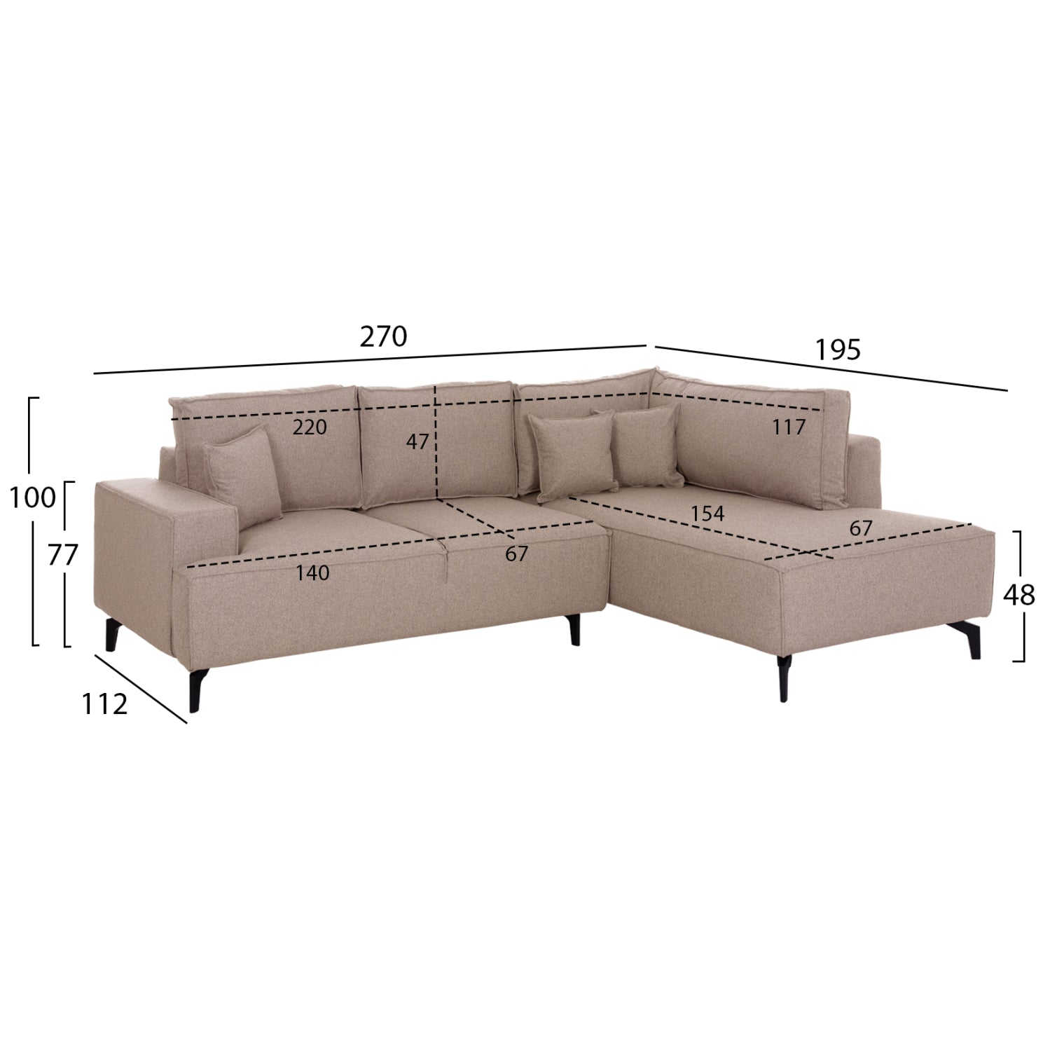 CORNER SOFA-BED WITH STORAGE SPACE SAFFIRA HM3303.03R BEIGE FABRIC 270x195x100Hcm.