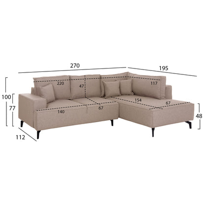CORNER SOFA-BED WITH STORAGE SPACE SAFFIRA HM3303.03R BEIGE FABRIC 270x195x100Hcm.