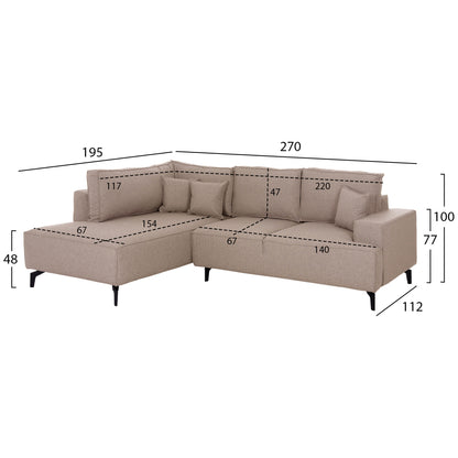 CORNER SOFA-BED WITH STORAGE SPACE SAFFIRA HM3303.03L BEIGE FABRIC 270x195x100Hcm.