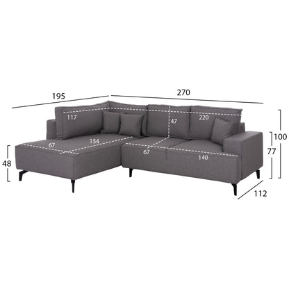 CORNER SOFA-BED WITH STORAGE SPACE SAFFIRA HM3303.01L GREY FABRIC 270x195x100Hcm.