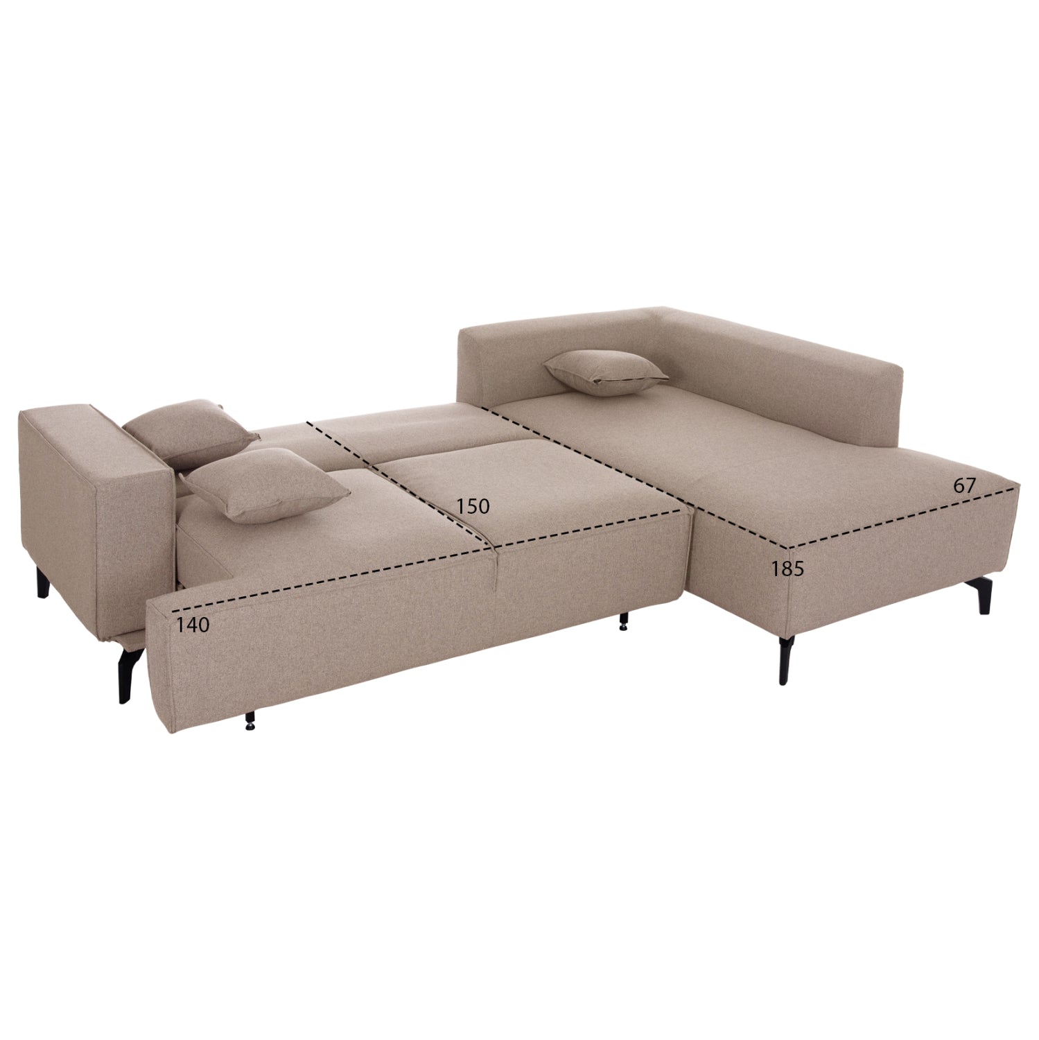 CORNER SOFA-BED WITH STORAGE SPACE SAFFIRA HM3303.03R BEIGE FABRIC 270x195x100Hcm.