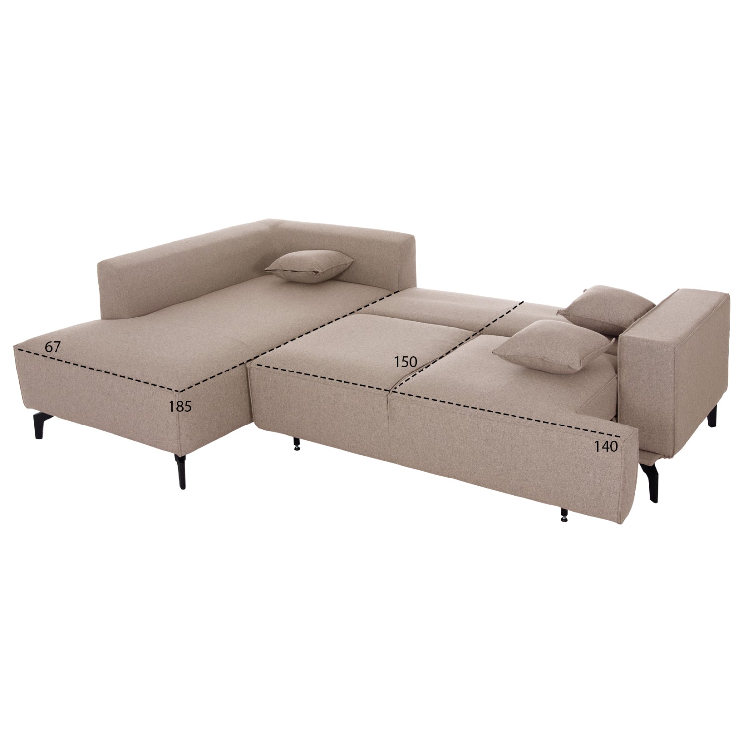 CORNER SOFA-BED WITH STORAGE SPACE SAFFIRA HM3303.03L BEIGE FABRIC 270x195x100Hcm.
