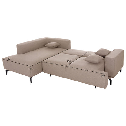 CORNER SOFA-BED WITH STORAGE SPACE SAFFIRA HM3303.03L BEIGE FABRIC 270x195x100Hcm.