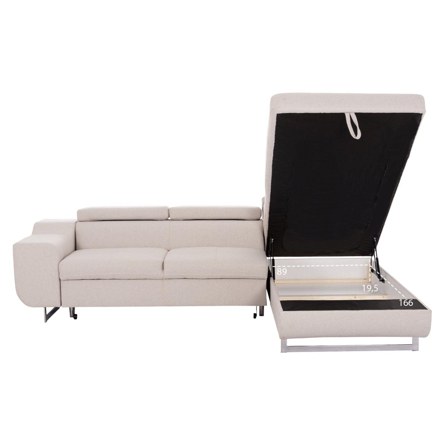 CORNER SOFA-BED WITH STORAGE SPACE ENCORE HM3301.03R BEIGE FABRIC 285x205x90Hcm.